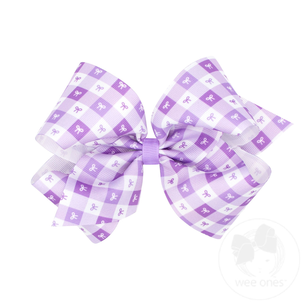 King Light Orchid Gingham Bows Print Grosgrain Hair Bow