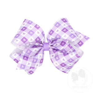 King Light Orchid Gingham Bows Print Grosgrain Hair Bow