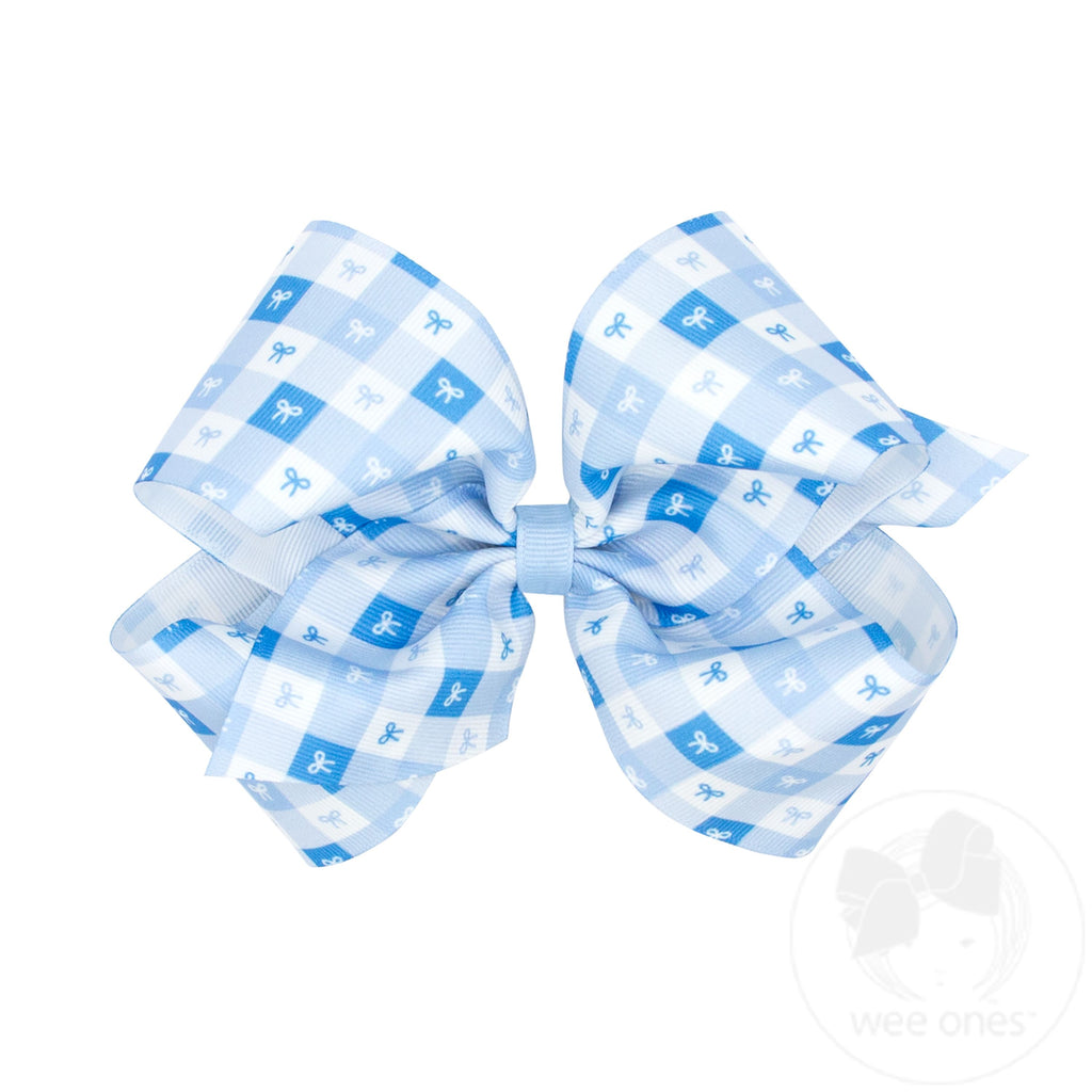 King Millenium Blue Gingham Bows Print Grosgrain Hair Bow