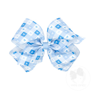 King Millenium Blue Gingham Bows Print Grosgrain Hair Bow