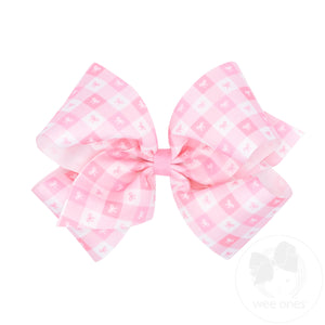 King Pearl Pink Gingham Bows Print Grosgrain Hair Bow