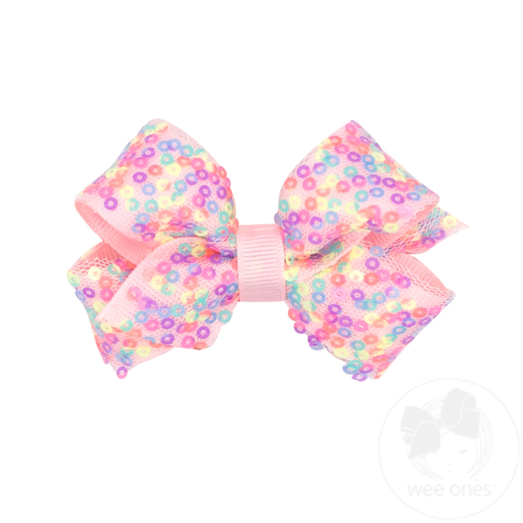 Mini Confetti Sequin with Grosgrain Underlay Hair Bow