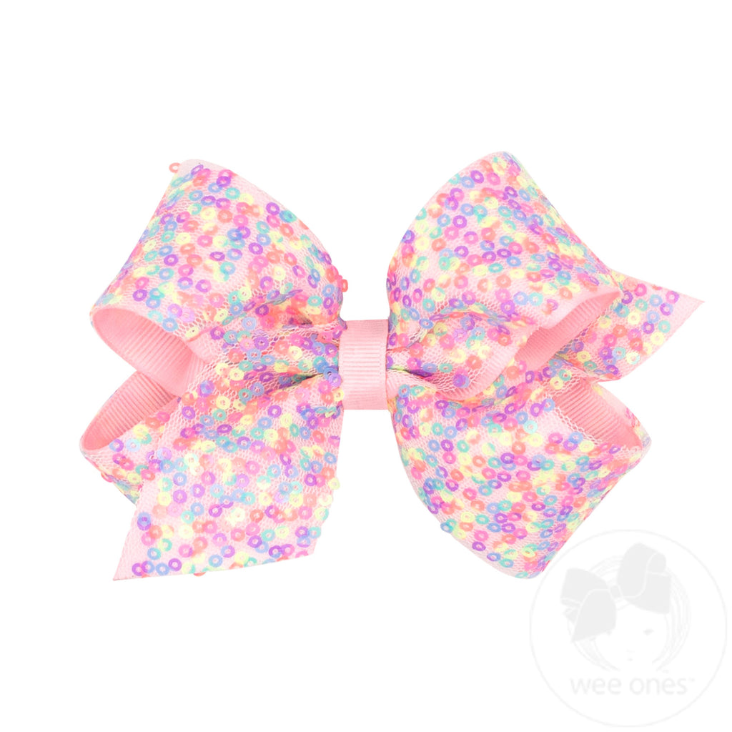Medium Confetti Sequin with Grosgrain Underlay Hair Bow