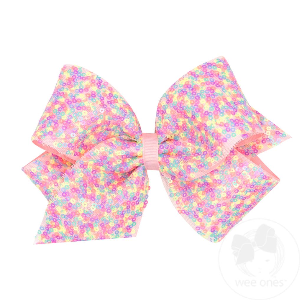 King Confetti Sequin with Grosgrain Underlay Hair Bow