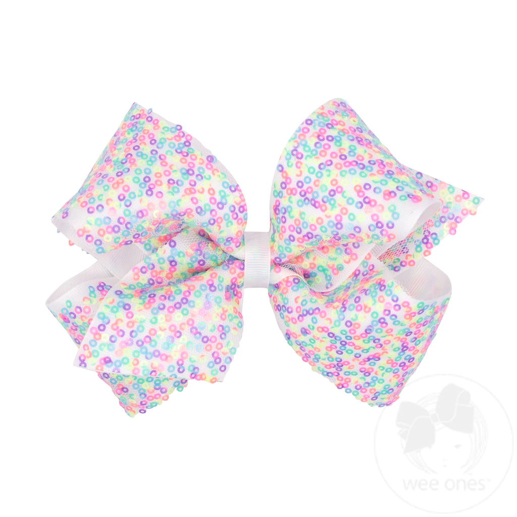 King Confetti Sequin with Grosgrain Underlay Hair Bow