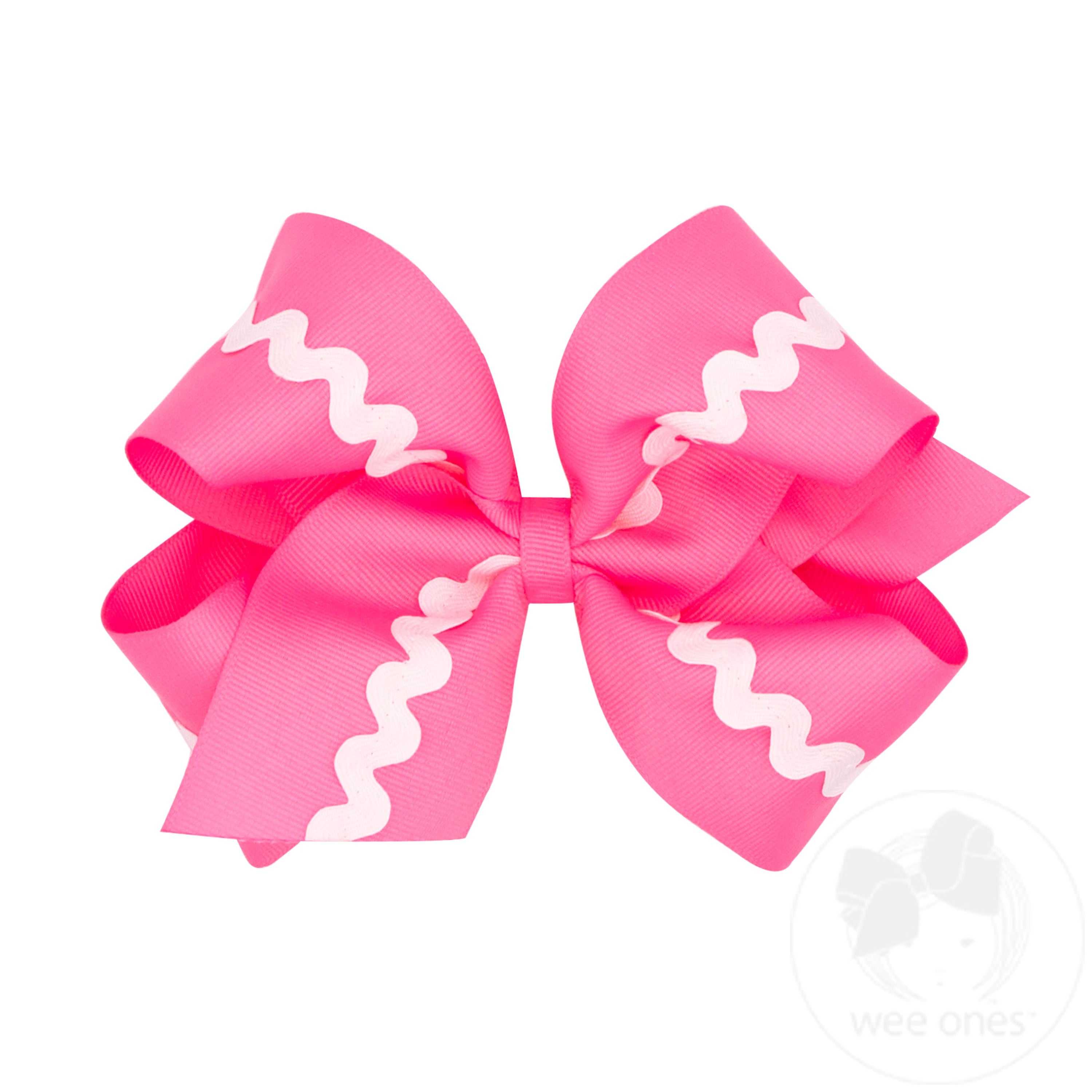 King Grosgrain with Ric-Rac Trim Hair Bow - HOT PINK | Wee Ones Hair ...
