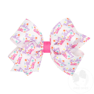 Medium Birthday Girl Print Grosgrain Hair Bow