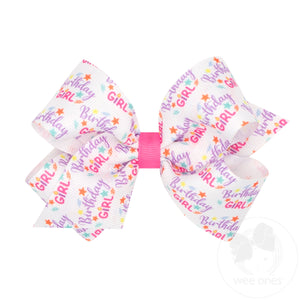 Medium Birthday Girl Print Grosgrain Hair Bow