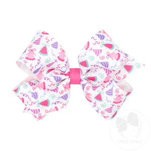 Medium Birthday Hat Print Grosgrain Hair Bow