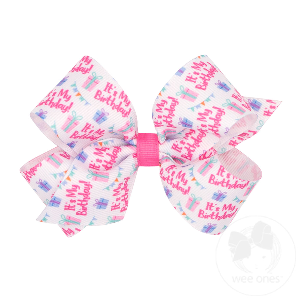 Medium It's My Birthday Print Grosgrain Hair Bow