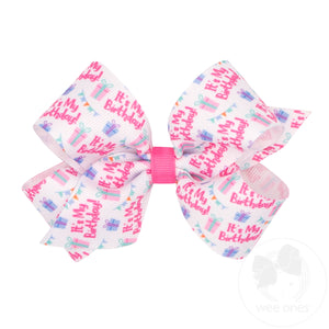 Medium It's My Birthday Print Grosgrain Hair Bow