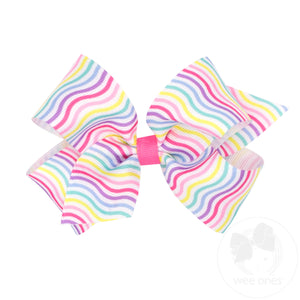 Medium Birthday Stripe Print Grosgrain Hair Bow