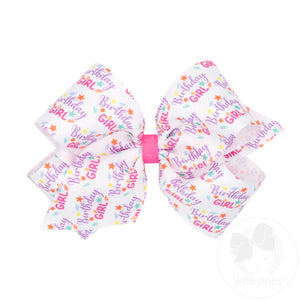 King Birthday Girl Print Grosgrain Hair Bow