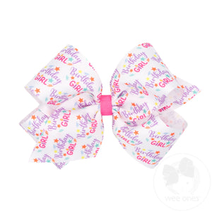 King Birthday Girl Print Grosgrain Hair Bow