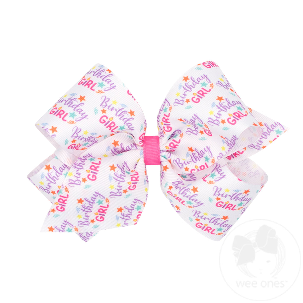 King Birthday Girl Print Grosgrain Hair Bow