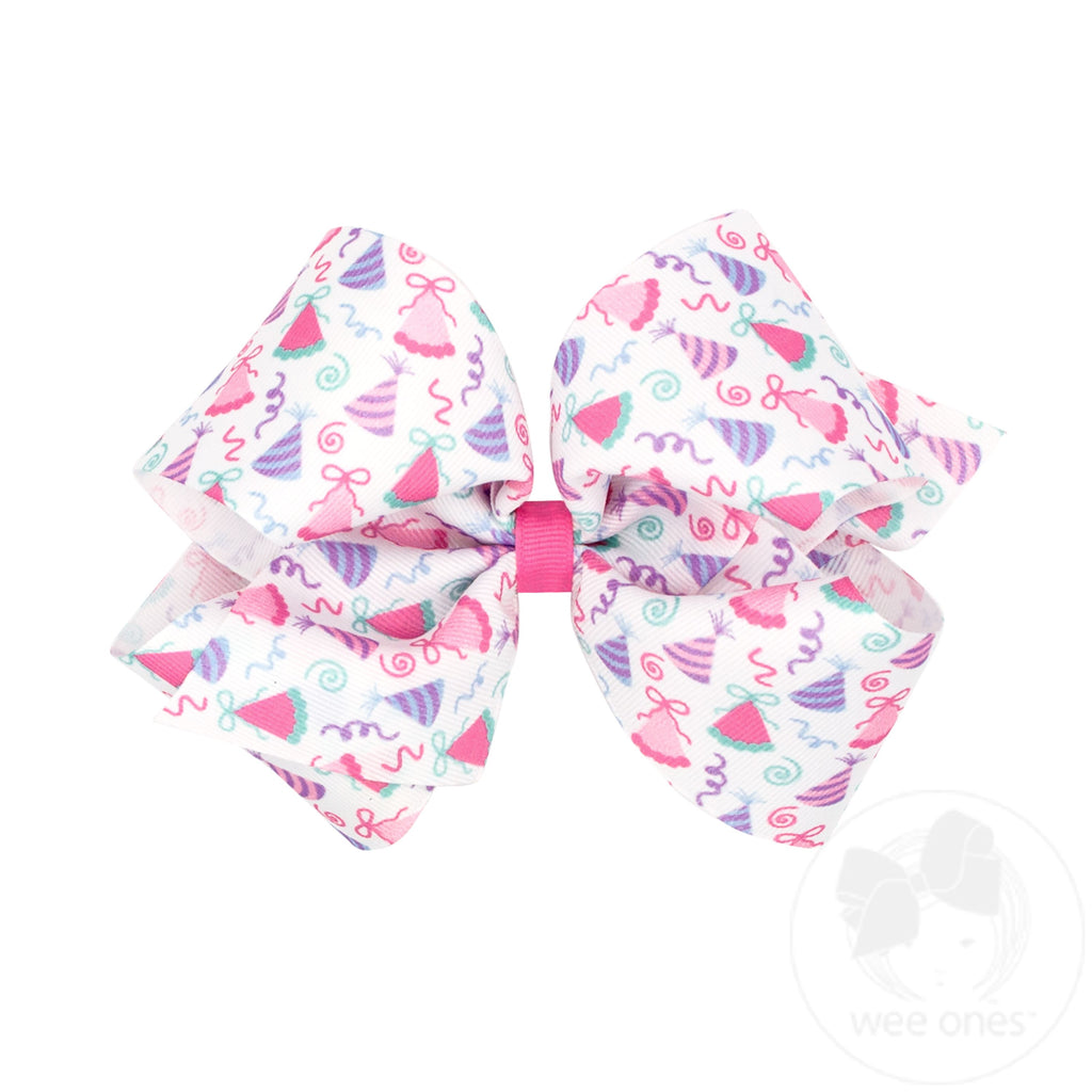 King Birthday Hat Print Grosgrain Hair Bow
