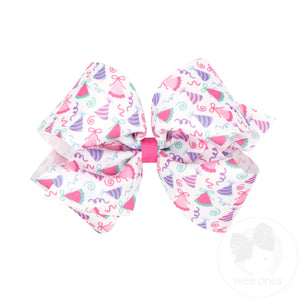 King Birthday Hat Print Grosgrain Hair Bow