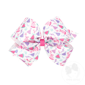 King Birthday Hat Print Grosgrain Hair Bow