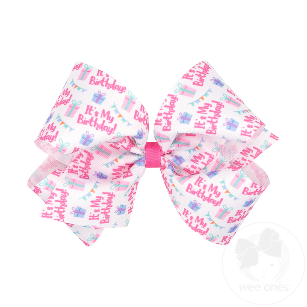 King It's My Birthday Print Grosgrain Hair Bow