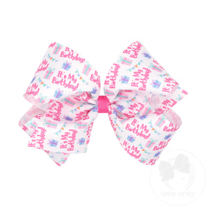 King It's My Birthday Print Grosgrain Hair Bow