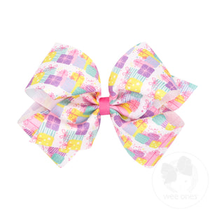 King Birthday Gift Print Grosgrain Hair Bow