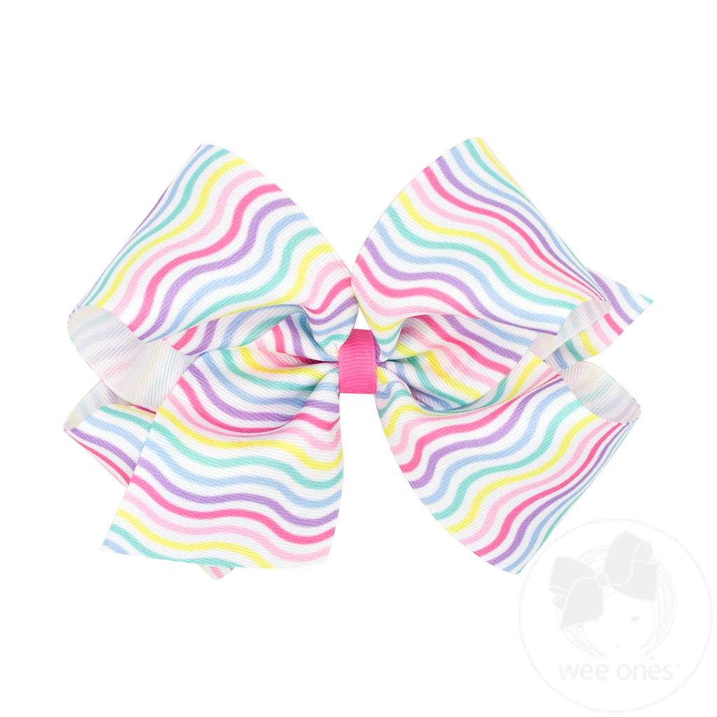 King Birthday Stripe Print Grosgrain Hair Bow