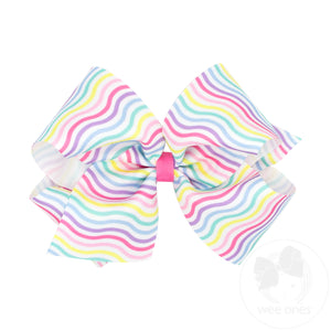 King Birthday Stripe Print Grosgrain Hair Bow