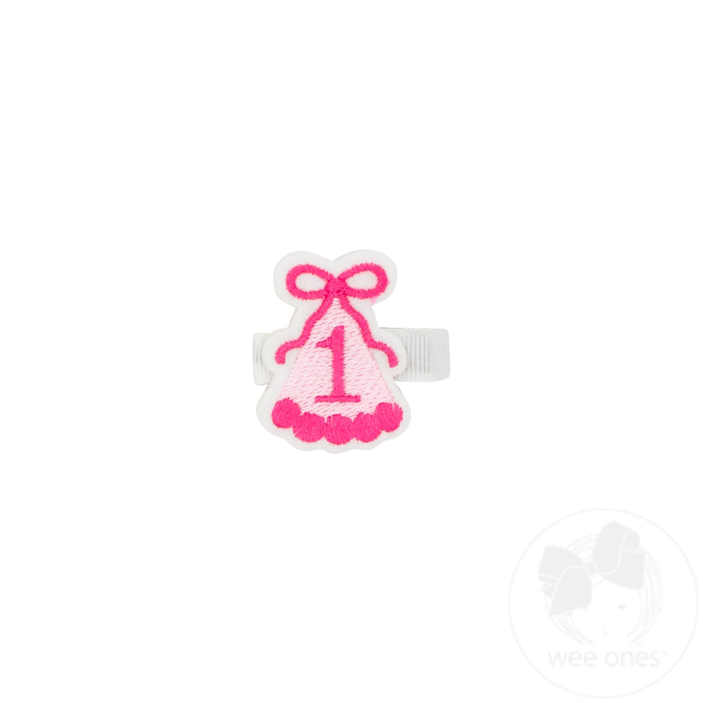 First Birthday Hat Embroidery Felt Hair Clip