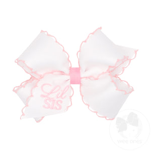 Medium Grosgrain Hair Bow with Light Pink Moonstitch Edge and Lil Sis Embroidery
