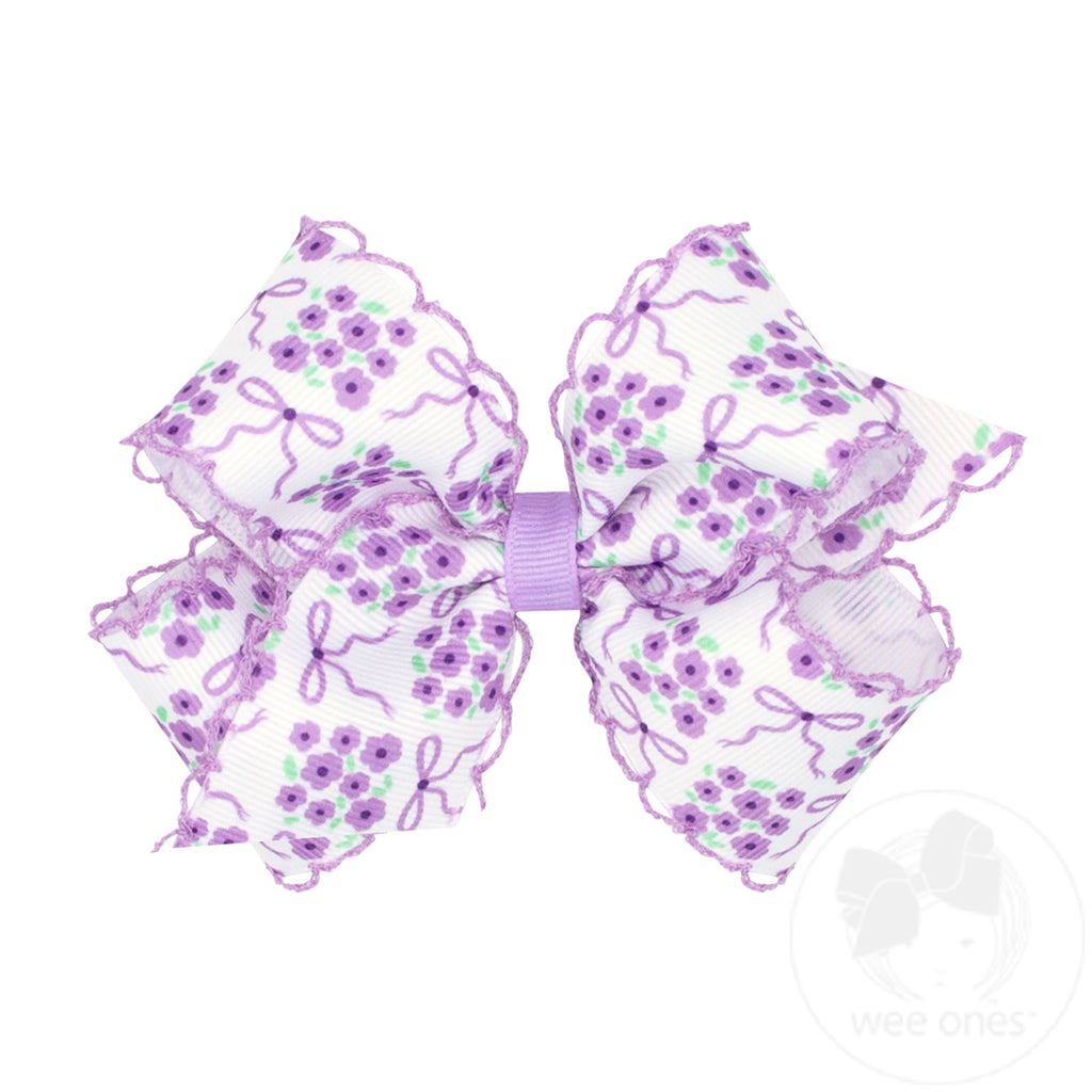 Medium Moonstitch Hair Bow in Light Orchid Bow and Flower Print