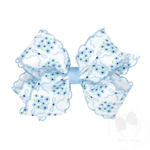 Medium Moonstitch Hair Bow in Millennium Blue Bow and Flower Print