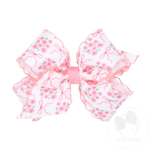 Medium Moonstitch Hair Bow in Pink Bow and Flower Print