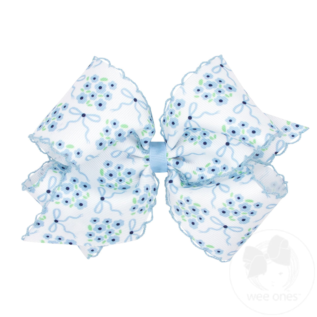 King Moonstitch Hair Bow in Millennium Blue Bow and Flower Print