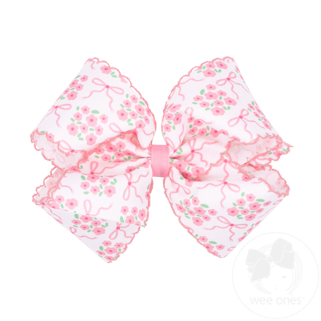 King Moonstitch Hair Bow in Pink Bow and Flower Print