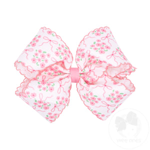 King Moonstitch Hair Bow in Pink Bow and Flower Print