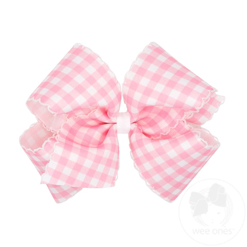 King Moonstitch Hair Bow in Pearl Pink Gingham Print