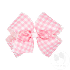 King Moonstitch Hair Bow in Pearl Pink Gingham Print