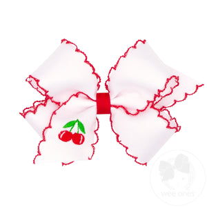 Medium Cherry Embroidered Moonstitch Edge Hair Bow