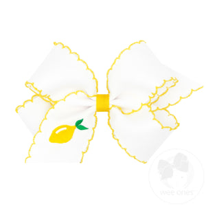 Medium Lemon Embroidered Moonstitch Edge Hair Bow