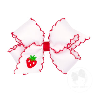 Medium Strawberry Embroidered Moonstitch Edge Hair Bow