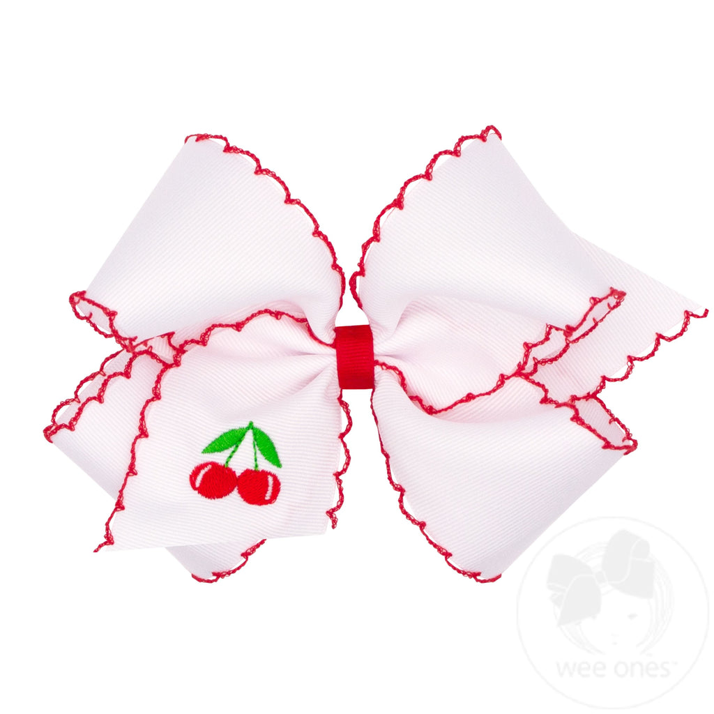 King Cherry Embroidered Moonstitch Edge Hair Bow