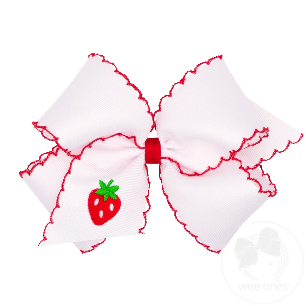 King Strawberry Embroidered Moonstitch Edge Hair Bow