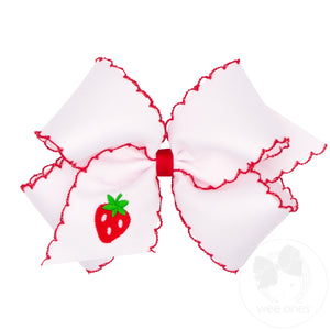 King Strawberry Embroidered Moonstitch Edge Hair Bow