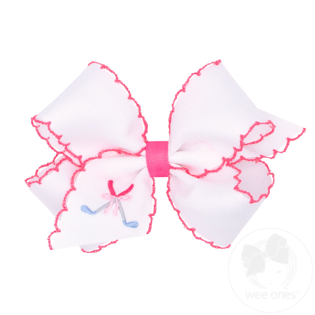 Medium Golf Clubs Embroidered Moonstitch Edge Hair Bow
