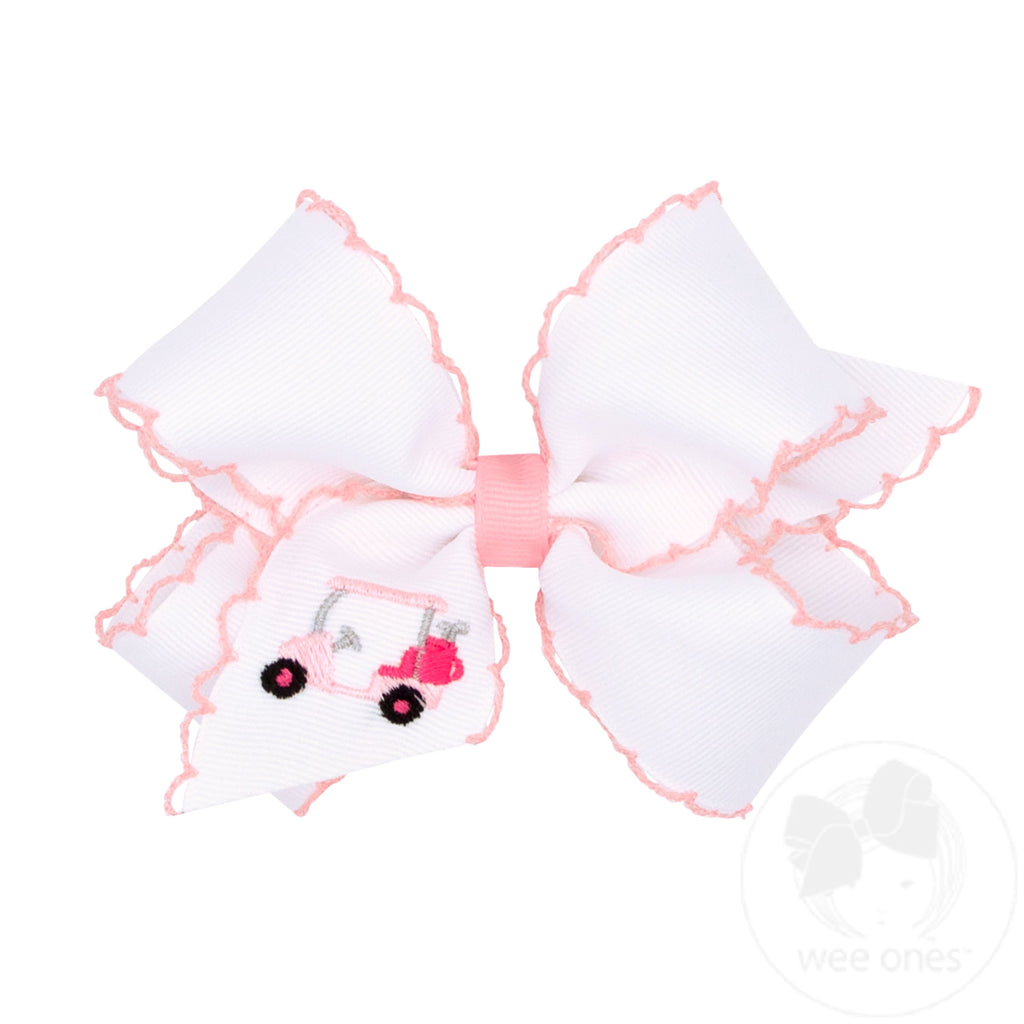 Medium Golf Cart Embroidered Moonstitch Edge Hair Bow
