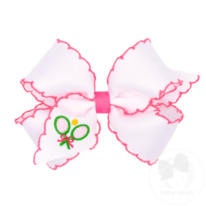 Medium Tennis Rackets Embroidered Moonstitch Edge Hair Bow