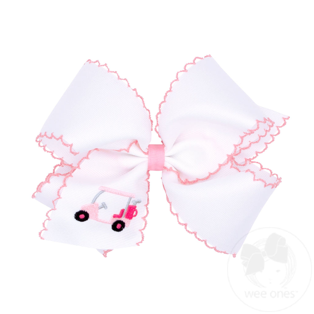 King Golf Green Embroidered Moonstitch Edge Hair Bow