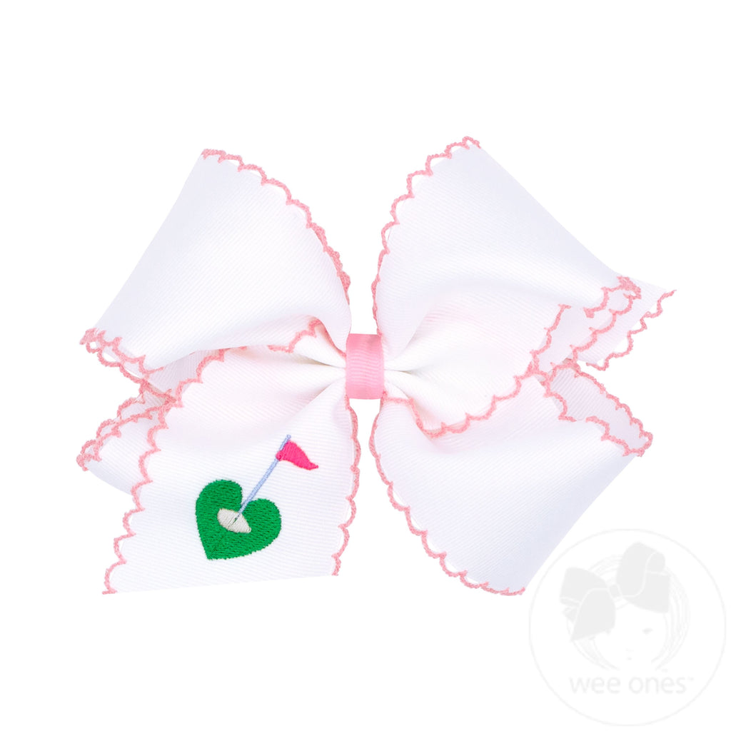 King Golf Green Embroidered Moonstitch Edge Hair Bow