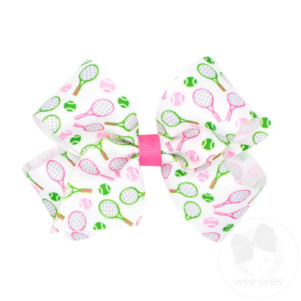Medium Tennis Racket Print Grosgrain Hair Bow