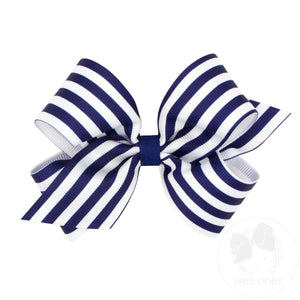 Medium Nautical Stripe Print Grosgrain Hair Bow